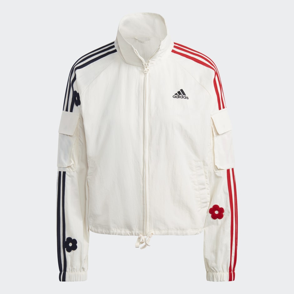 arquitecto Brote Red adidas 3-Stripes Lightweight Jacket with Chenille Flower Patches - White |  adidas BH