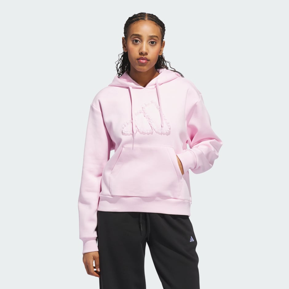 Seasonal Essentials Ruffled Big Logo Graphic Hoodie