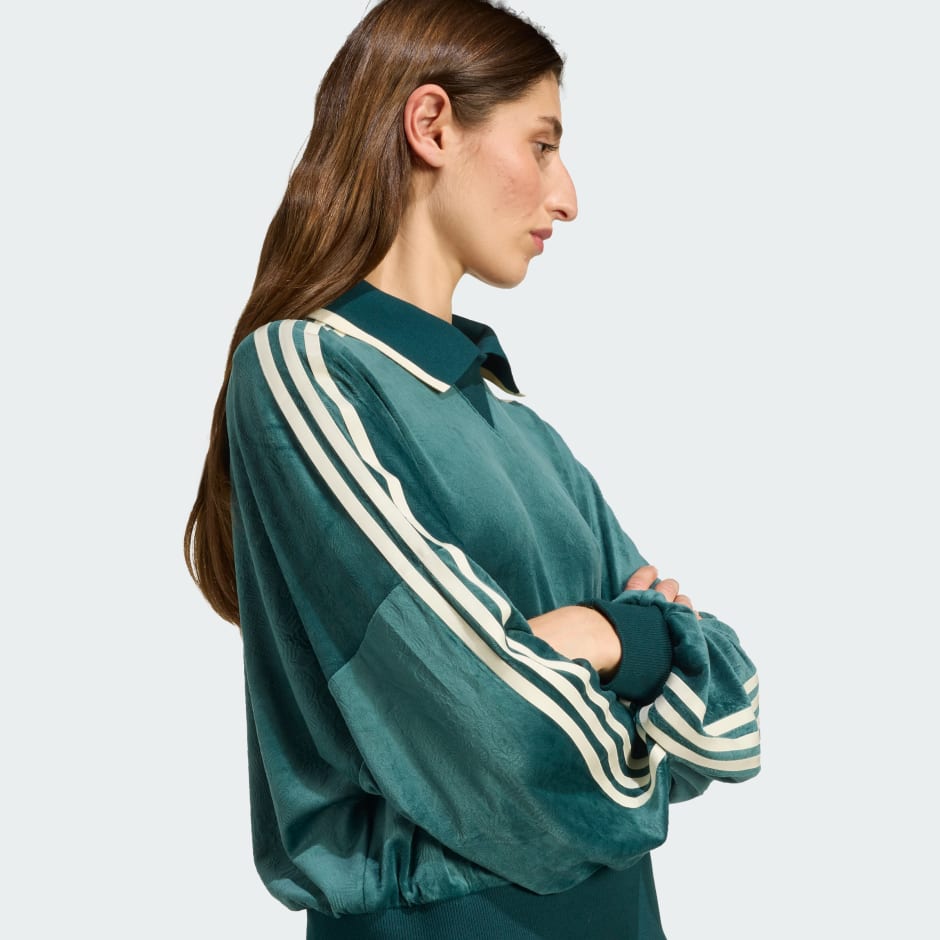 Bluză adidas Originals X Liberty London din catifea cu siglă &icirc;n relief