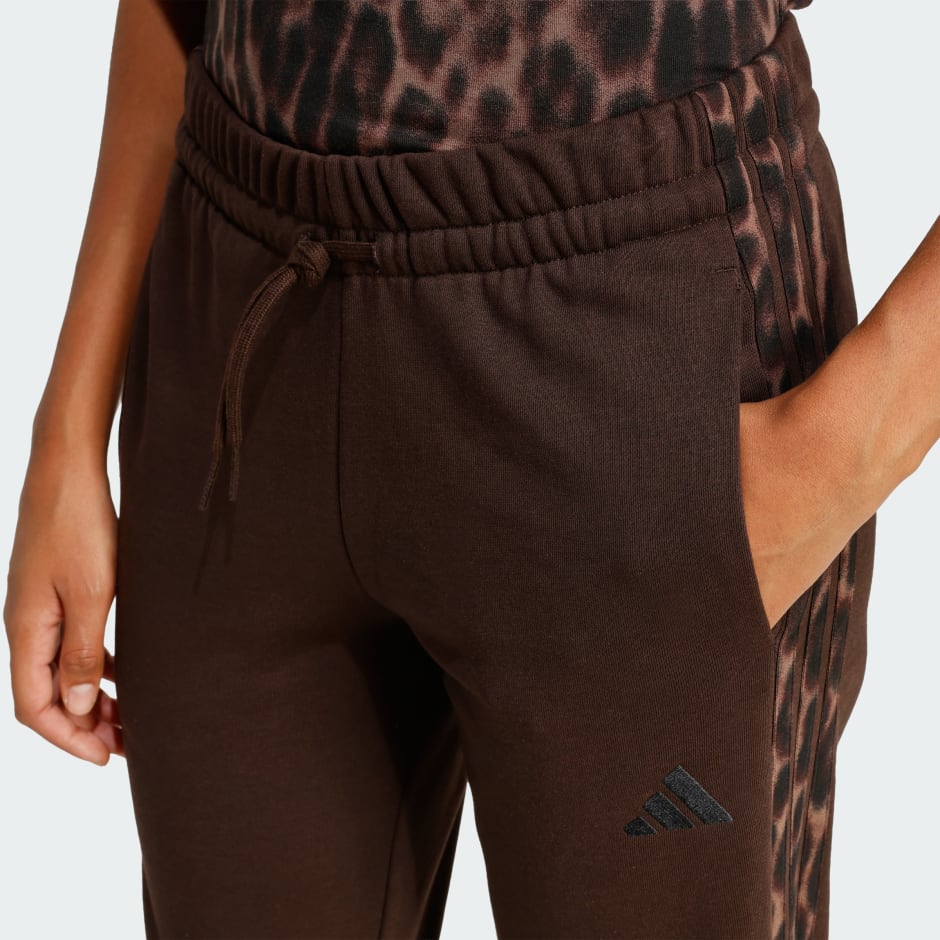 Seasonal Essentials Leopard Print French Terry Pants with 3-Stripes