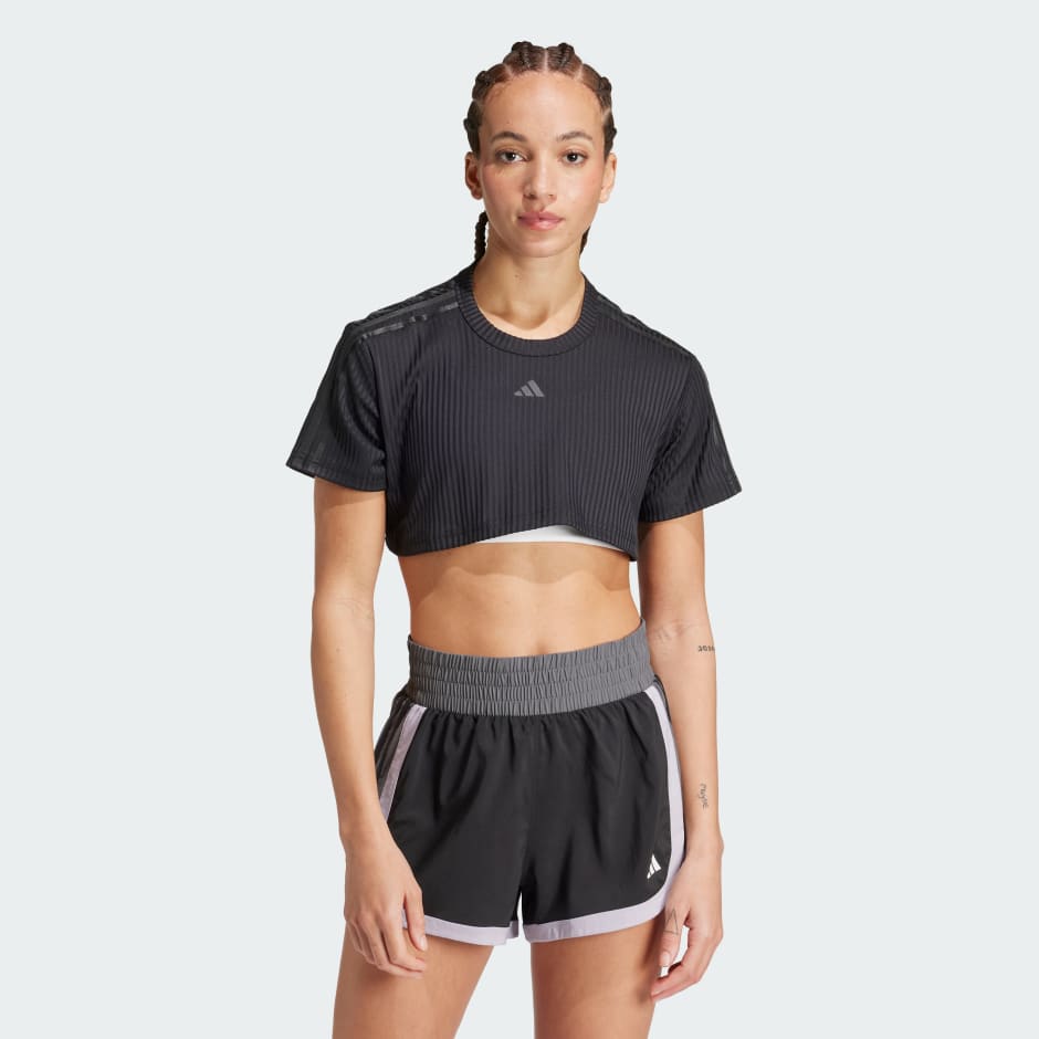 טי-שירט 3 פסים All Gym Seasonal Rib Crop Tonal 