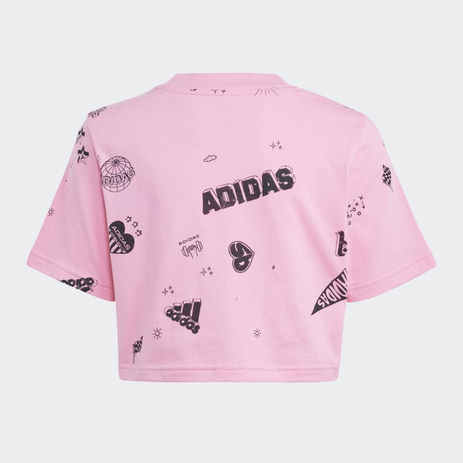 Kids Clothing - Brand Love Allover Print Crop Tee Kids - Pink | adidas Oman
