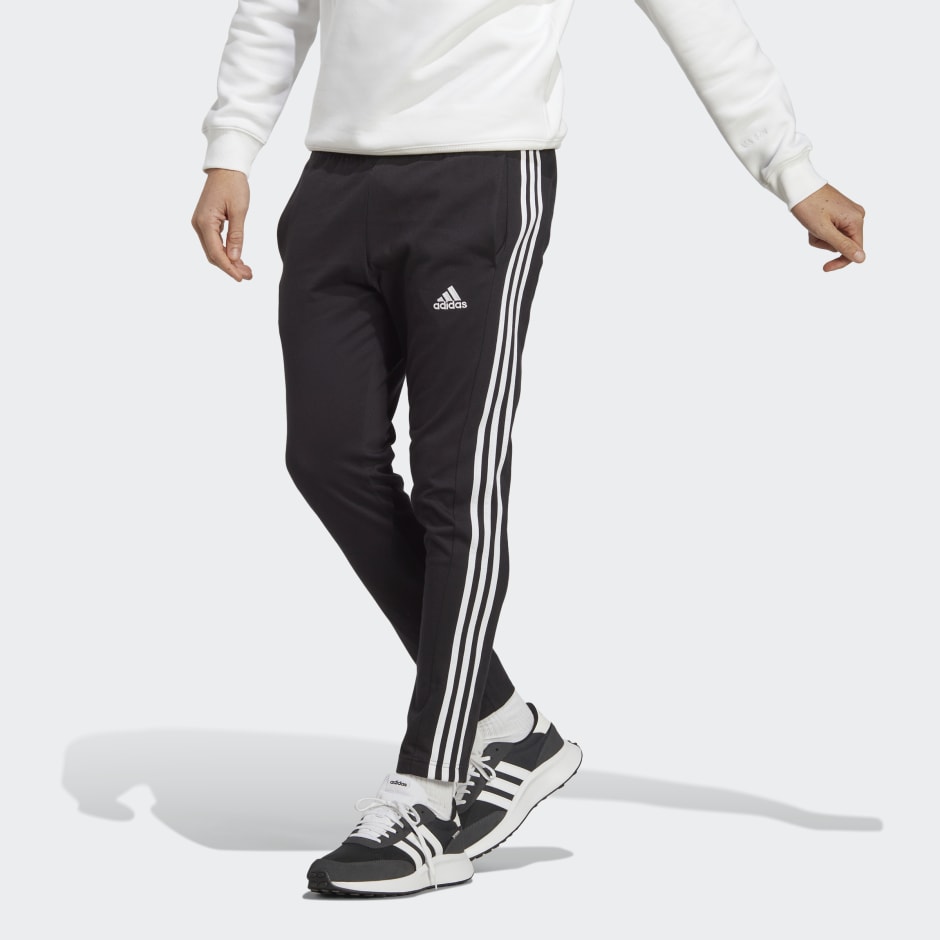 adidas Essentials Single Jersey Tapered Open Hem 3-Stripes Pants ...