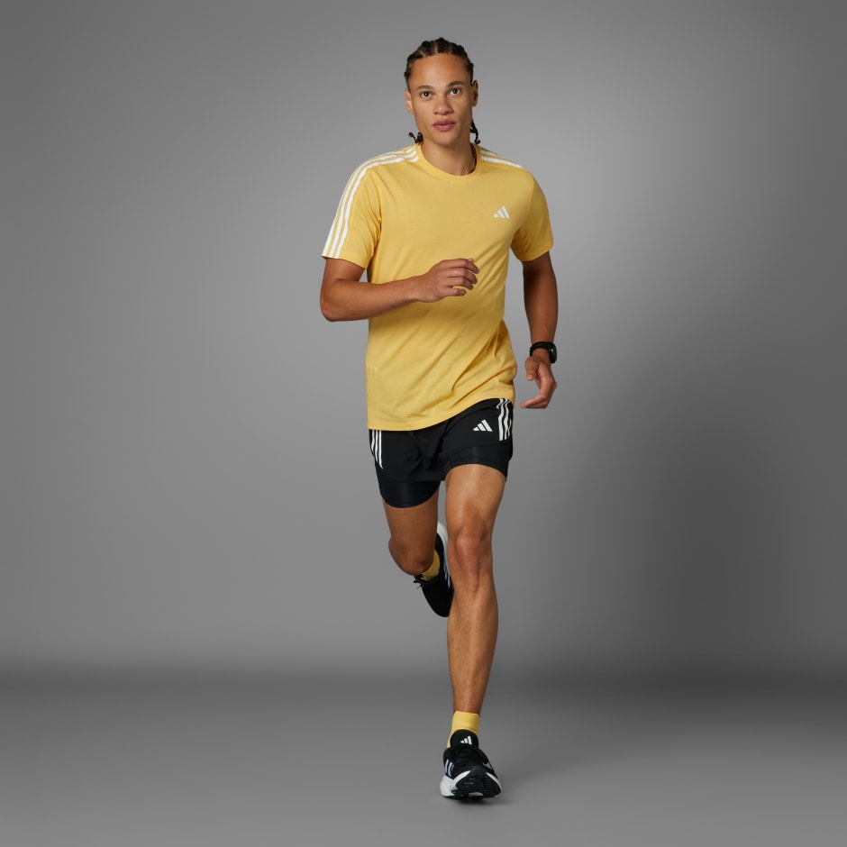 adidas Own the Run 3-Stripes 2-in-1 Shorts - Green, Men's Running