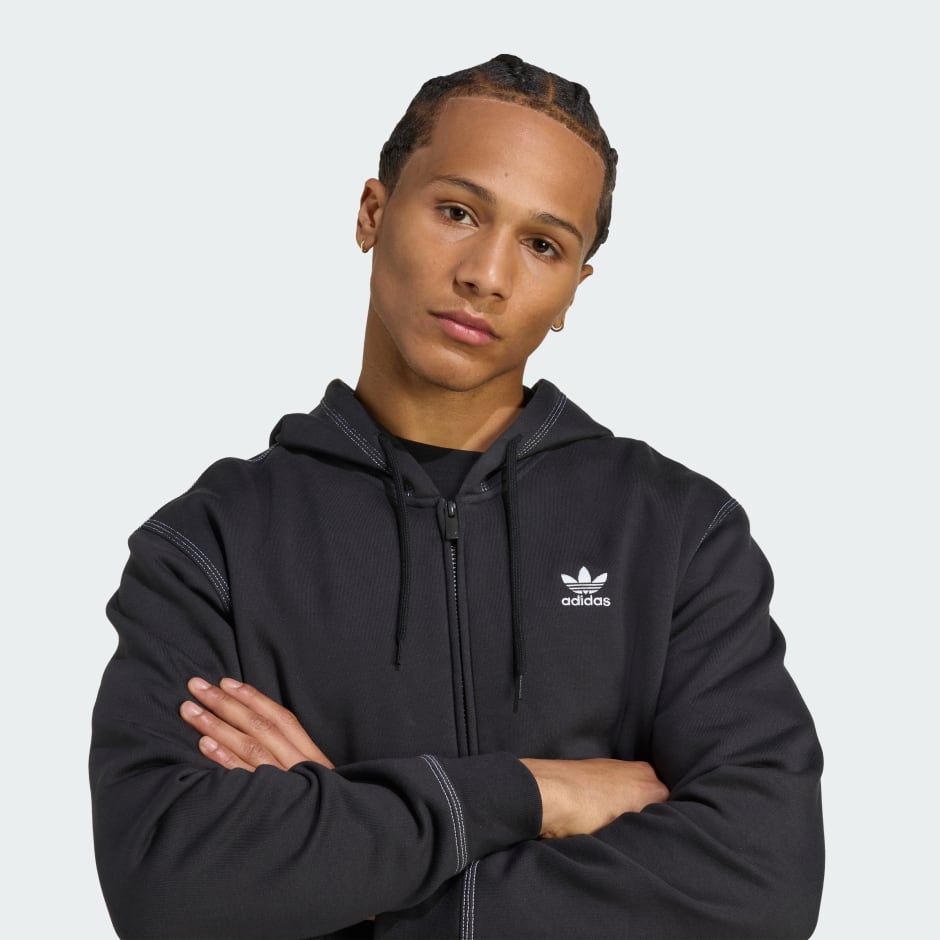 Clothing - Essentials Trefoil Full-Zip Hoodie - Black | adidas Oman