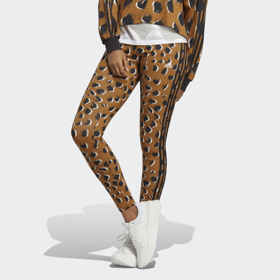 adidas Essentials 3-Stripes Animal Print Leggings - Beige