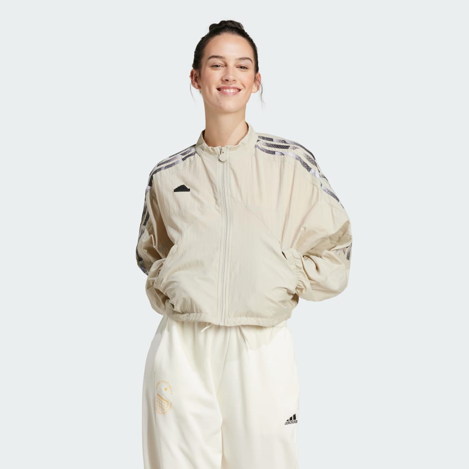 Adidas beige track jacket best sale