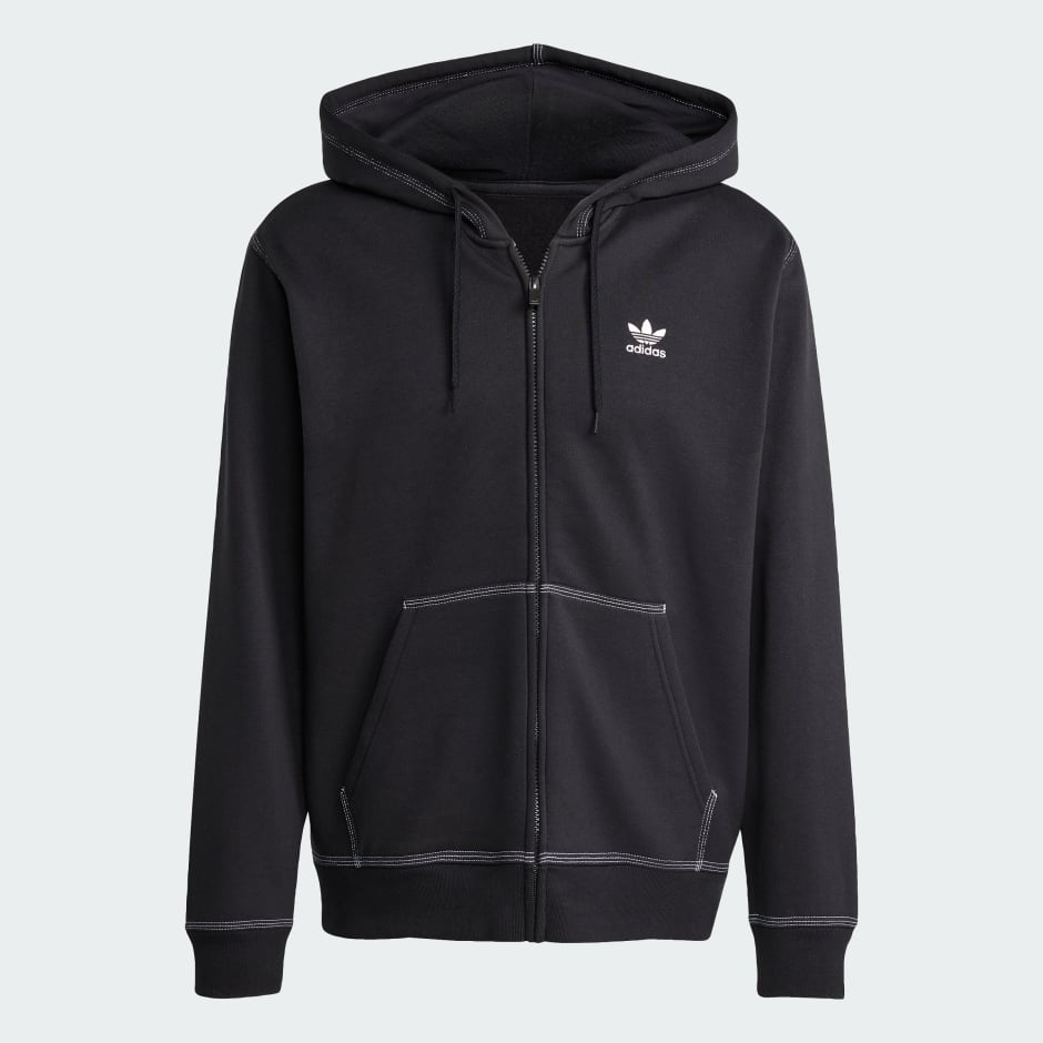 Clothing - Essentials Trefoil Full-Zip Hoodie - Black | adidas Oman