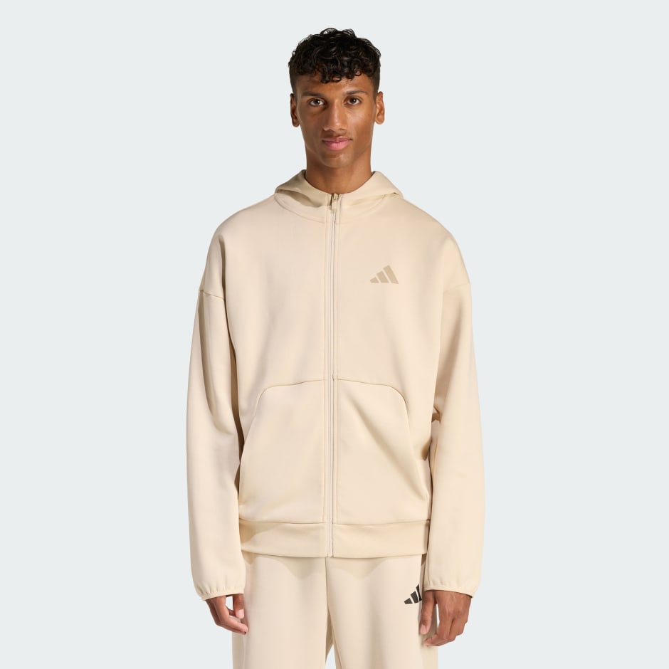 adidas Future Icons Small Logo Full-Zip Hoodie - Beige | adidas UAE