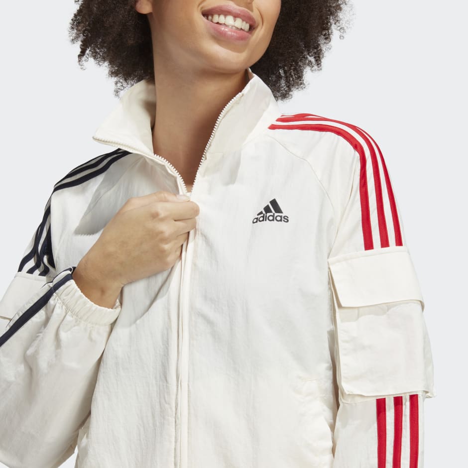 Women's Clothing - Lightweight Jacket with Chenille Flower Patches - White | adidas Saudi Arabia