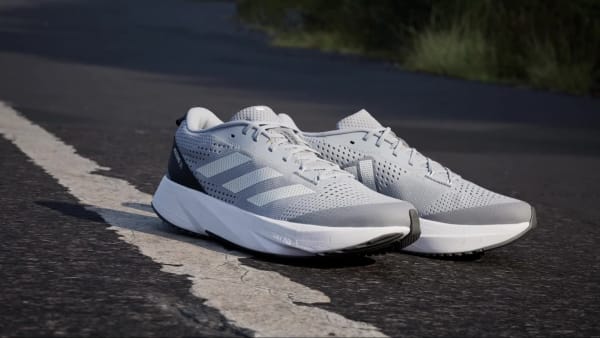 White and grey hot sale running shoes