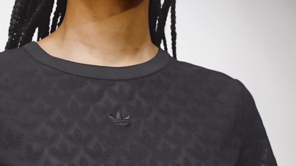 Preto Camiseta Cropped Fashion Monogram Lace
