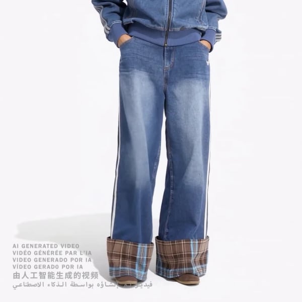 Blu JEANS A GAMBA LARGA VINTAGE CON CUCITURA A QUADRI