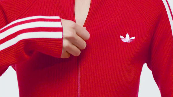 Vermelho Casaco Justo em Malha 3-Stripes Adicolor