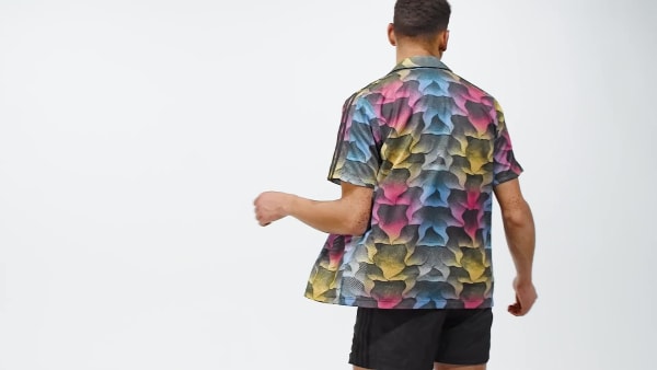 Black Tiro Allover Print Mesh Resort Shirt