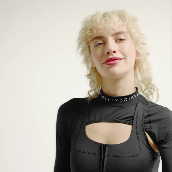 Siyah adidas by Stella McCartney Two-Tone Fermuarlı Crop Üst