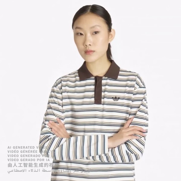 White 스트라이프 오버사이즈 롱 슬리브 폴로 셔츠