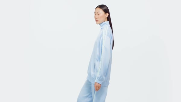 Blue adidas Originals Satin Ruffle 3-Stripes Firebird Track Jacket