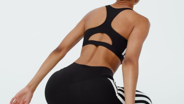 ブラック Optime エッセンシャルズ ワークアウト スリーストライプス ミディアムサポートブラ