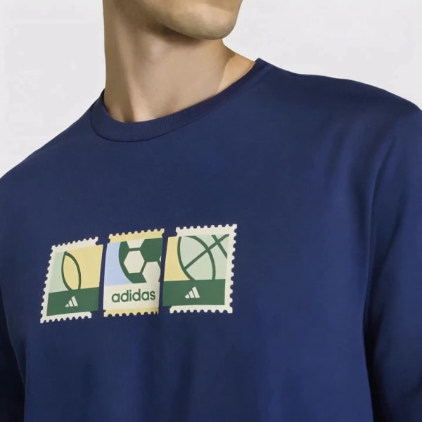 สีน้ำเงิน เสื้อยืดพิมพ์ลาย MEMORIES OF SPORT STAMPS