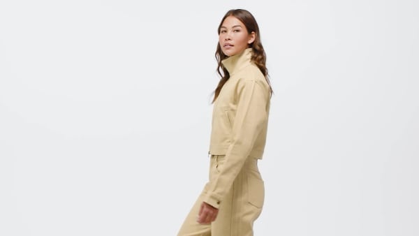 Beige Firebird Twill Crop Track Top
