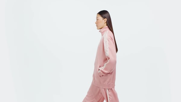 Pink adidas Originals Satin Firebird Track Top Ruffle 3-Stripes