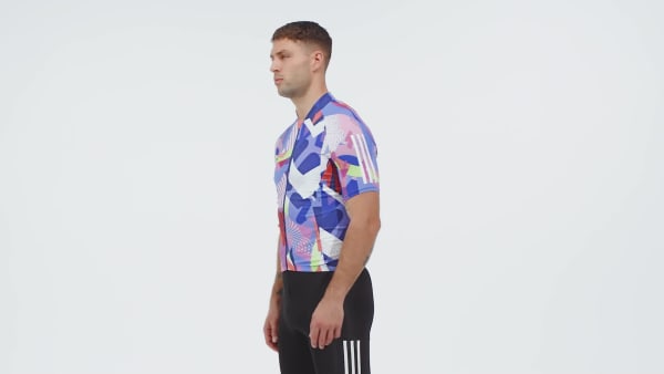 Blue Essentials 3-Stripes Pattern Clash Cycling Jersey