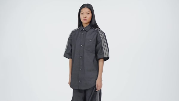 Azul Camisa Denim Manga Corta