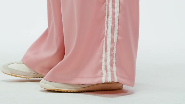 Ροζ Παντελόνι adidas Originals Satin Wide Leg Ruffle 3-Stripes