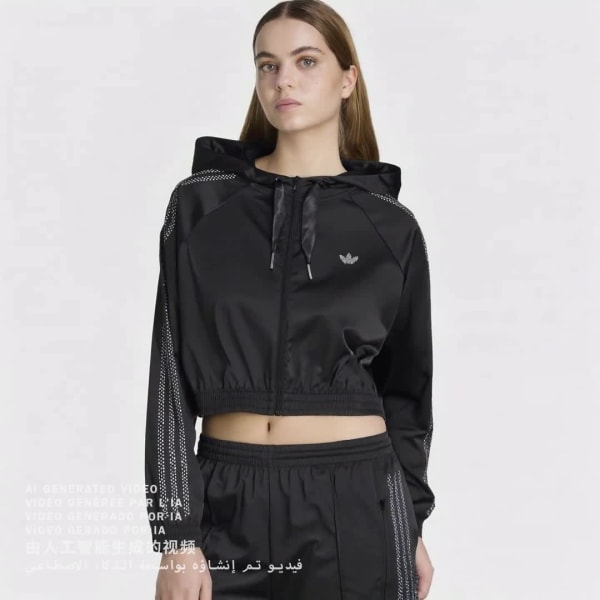 Schwarz PEARL CROPPED ZIP KAPUZENJACKE