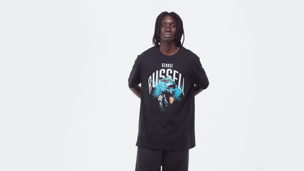 ブラック MERCEDES AMG PETRONAS F1 チーム ジョージ ラッセル グラフィック半袖Tシャツ