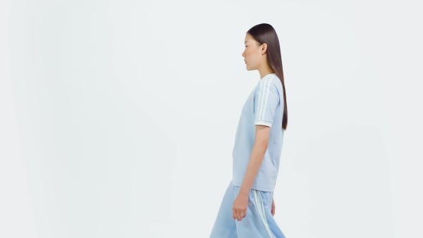 ブルー アディダス オリジナルス ラッフル スリーストライプス 半袖Tシャツ