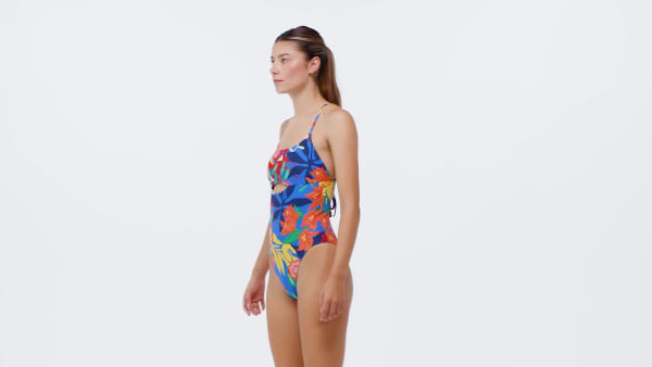 Blue MEXICANA FLORALS TIE-BACK SWIMSUIT