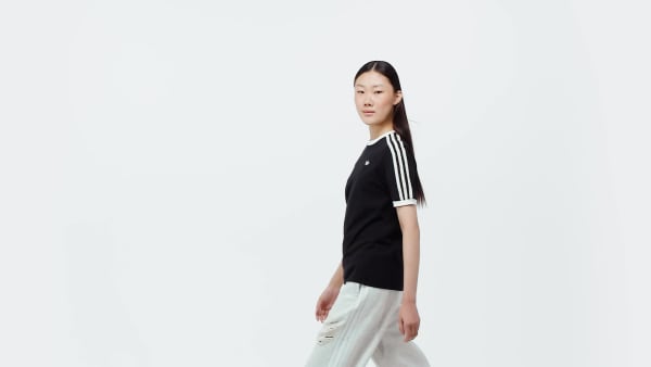 ブラック アディダス オリジナルス ラッフル スリーストライプス 半袖Tシャツ