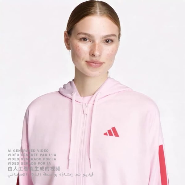 Rosa Essentials 3-Streifen French Terry Kapuzenjacke