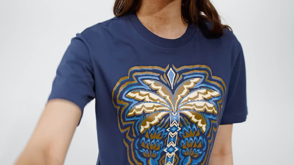 Adidas originals x farm t-shirt with trefoil logo in palm print outlet