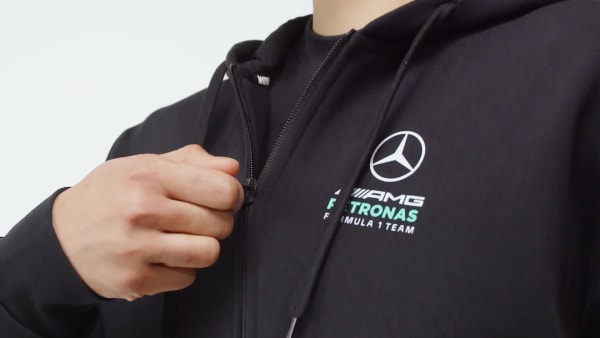 cierna KAPUCŇOVÁ MIKINA SO ZAPÍNANÍM NA ZIPS MERCEDES AMG PETRONAS FORMULA 1 TEAM DNA