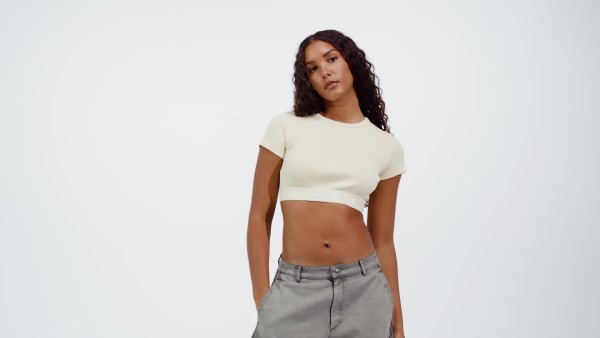 ホワイト リブ半袖トップ