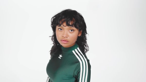adidas 3-Stripes Cropped Long Sleeve Tee - Green | adidas