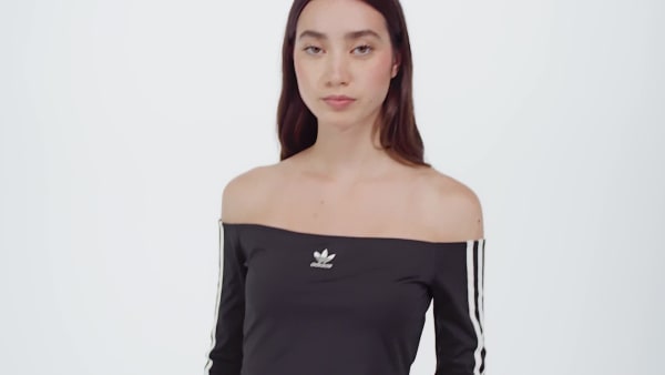Black Adicolor Off Shoulder Long Sleeve Tee