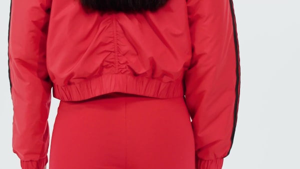 Rot Essentials 3-Streifen Insulated Crop Bomberjacke
