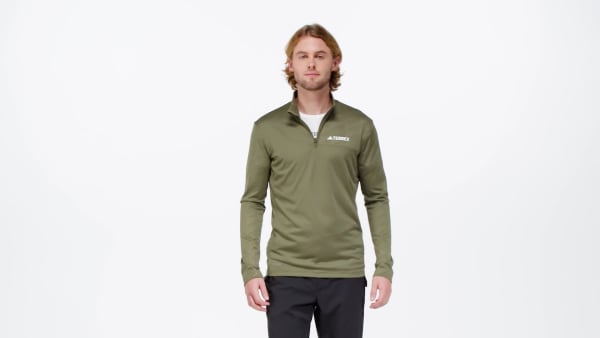 สีเขียว เสื้อยืดแขนยาวซิปยาวครึ่งตัว Terrex Multi