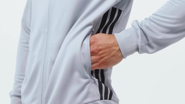 Grey WORKOUT ESSENTIALS ALL-SET 3-STRIPES KNIT TRACK TOP