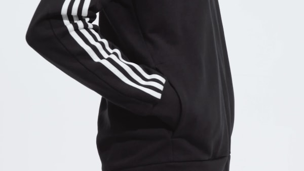 Black Essentials French Terry 3-Stripes Full-Zip Hoodie
