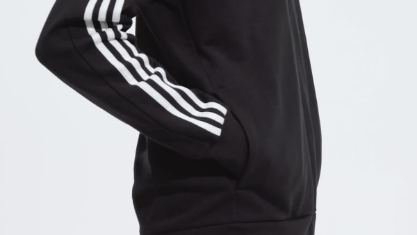Negro Sudadera con Gorro Essentials 3 Franjas Tela French Terry