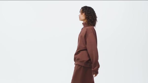 Brown Essentials Linear Quarter-Zip Oversized