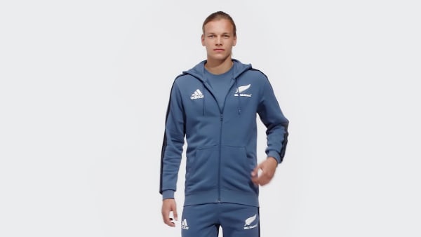 Blau All Blacks Rugby 3-Streifen Kapuzenjacke