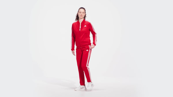 Conjunto Agasalho Adidas Essentials 3-Stripes Feminino Vermelho / Marinho
