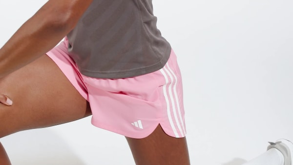 Rosa Shorts Treino Malha Cintura Alta Pacer Três Listras