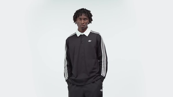 Hitam POLO RUGBI LENGAN PANJANG 3-STRIPES